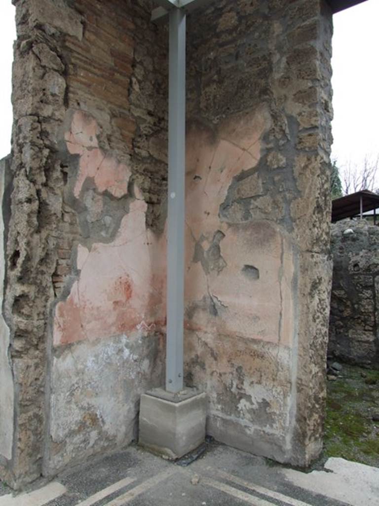 IX.8.6 Pompeii. March 2009.  Atrium, north-west corner, between rooms 5 and 6. According to Bragantini, there would have been a painting of a flying cupid with incense burner, on the west wall of the atrium, at the north end, to the left. There would have been a painting of a flying female figure, on the north wall, to the right.
See Bragantini, de Vos, Badoni, 1986. Pitture e Pavimenti di Pompei, Parte 3. Rome: ICCD. (p.515-6)