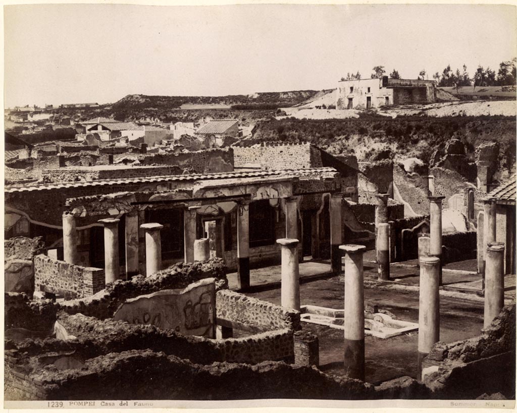 IX.8.6 Pompeii. c.1880s? G. Sommer no. 1239, wrongly identified as Casa del Fauno. 
Looking north-west across the wall to the peristyle from outside. Photo courtesy of Rick Bauer.