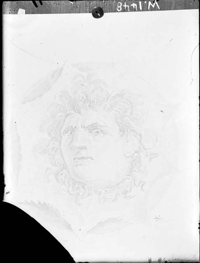 IX.8.6 Pompeii. W.1448. Drawing of head of Borea from peristyle.
See Bullettino dell’Instituto di Corrispondenza Archeologica (DAIR), 1882, p.107, no.81.
Photo by Tatiana Warscher. Photo © Deutsches Archäologisches Institut, Abteilung Rom, Arkiv.