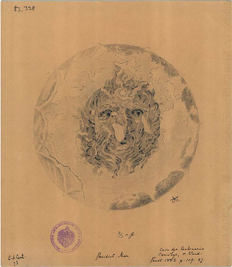 IX.8.6 Pompeii. Drawing of head of Eurus, the east wind, or Notus (Auster), the south wind, from peristyle.
See BdI, 1882, p. 109, no.87.
DAIR 83.338. Photo © Deutsches Archäologisches Institut, Abteilung Rom, Arkiv.
See http://arachne.uni-koeln.de/item/marbilderbestand/236082