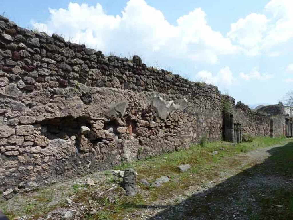 IX.9.1 Pompeii. May 2010. Exterior west wall in small vicolo, looking south.