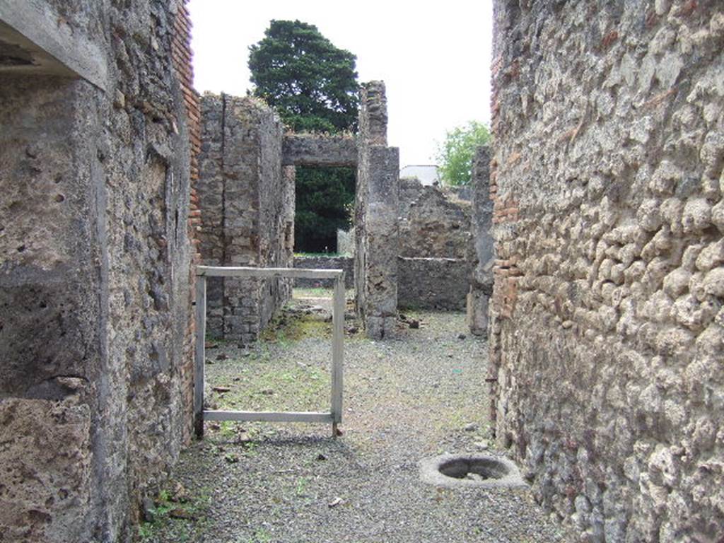 IX.9.6 Pompeii. May 2006. Looking south from entrance corridor to atrium, corridor to rear and tablinum. According to NdS, the walls of the corridor when found were rather rustic.
The corridor led to the atrium, which did not have an impluvium. The walls of the atrium, similar to those in the corridor, only had remains of rustic plaster. 
See Notizie degli Scavi, 1889, p.122.