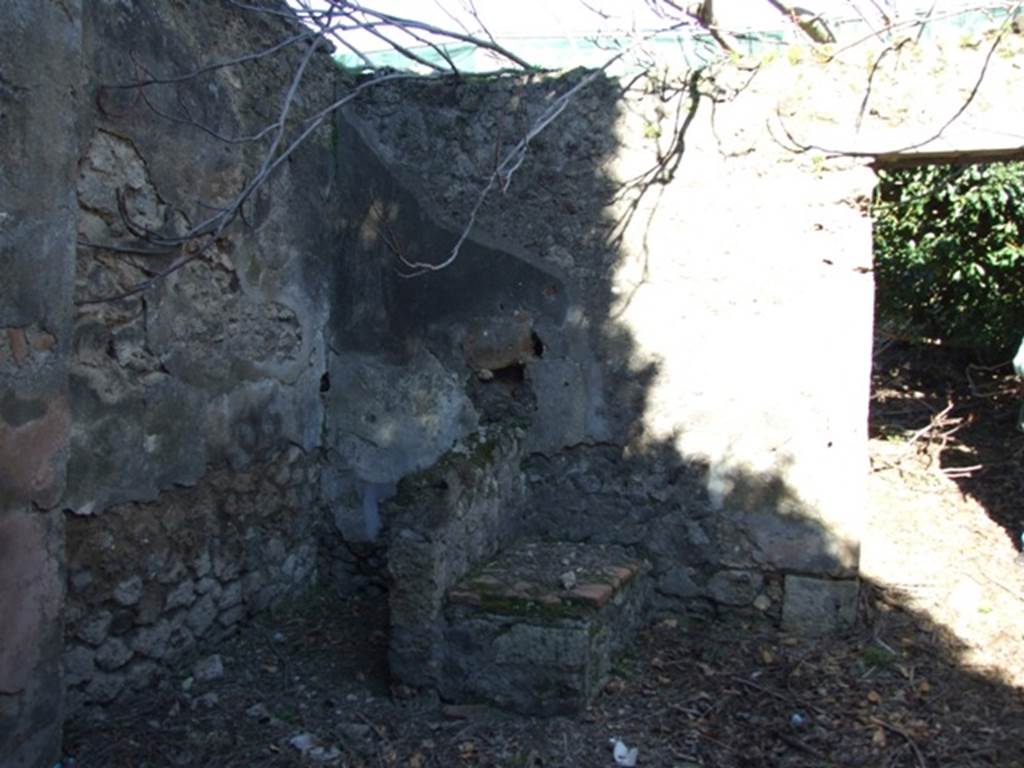 IX.9.11 Pompeii. March 2009. Room 1, north-east corner of atrium.  
Site of latrine and kitchen (walls now fallen).