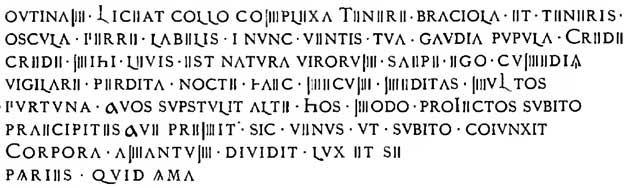 1888 transcription of graffito by Sogliano, recorded in NdS. He records this as being from the high grey zoccolo on the part from the right of those who enter. See Notizie degli Scavi di Antichità, 1888, p.519.