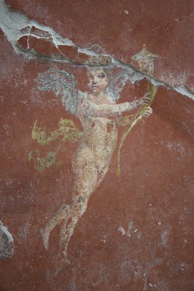 IX.12.6 Pompeii. February 2017. 
Room “m”, detail of flying figures from east wall, on north side of central painting.
Photo courtesy of Johannes Eber.