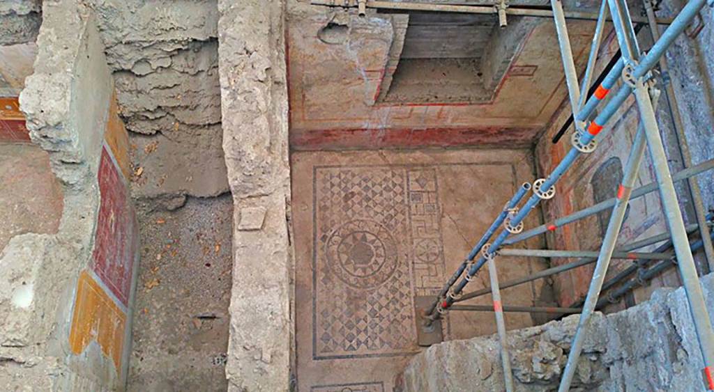 IX.12.B Pompeii. 2016/2017. Room 9, north wall, left, and room 8, with mosaic floor.  Photo courtesy of Giuseppe Ciaramella.