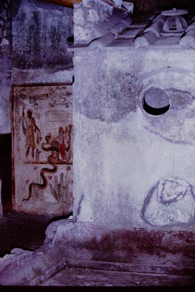 IX.13.1-3 Pompeii. 1970. Looking from impluvium towards the lararium. Photo by Stanley A. Jashemski.
Source: The Wilhelmina and Stanley A. Jashemski archive in the University of Maryland Library, Special Collections (See collection page) and made available under the Creative Commons Attribution-Non Commercial License v.4. See Licence and use details. Jmit0057