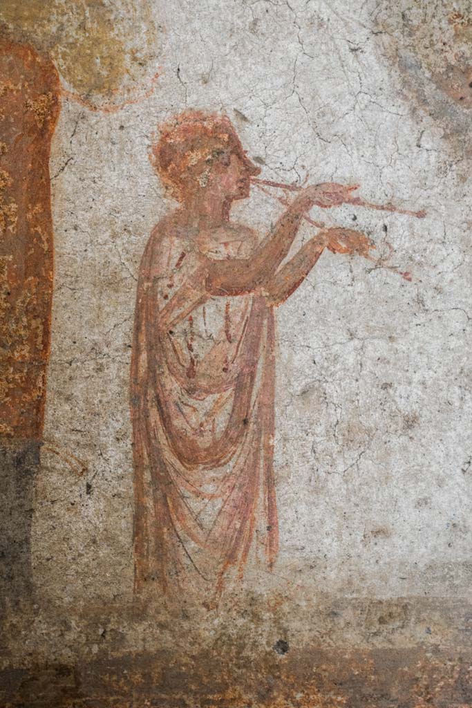 IX.13.1-3 Pompeii. October 2021. 
Room 21, detail from lararium. Photo courtesy of Johannes Eber.