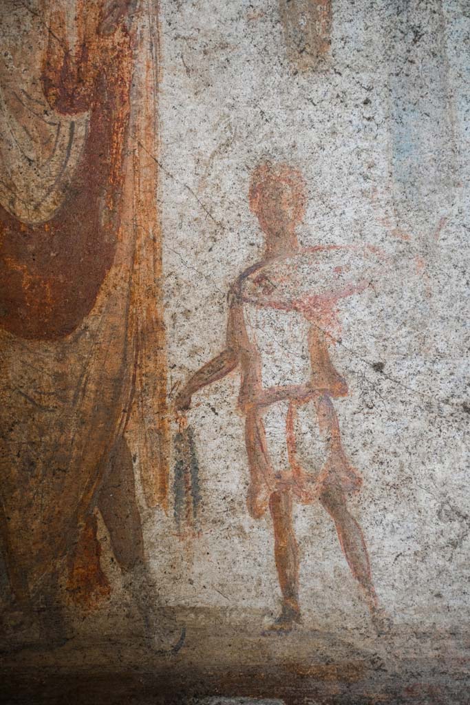 IX.13.1-3 Pompeii. October 2021. 
Room 21, detail from lararium. Photo courtesy of Johannes Eber.