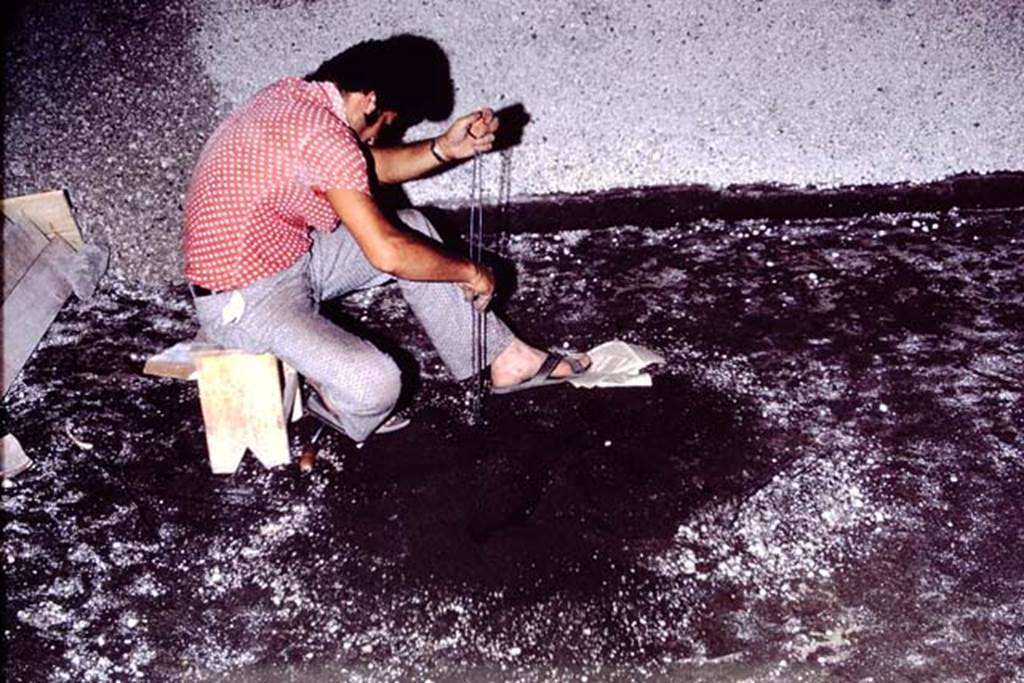 IX.13.1-3 Pompeii, 1973. Cleaning of a root cavity. Photo by Stanley A. Jashemski. 
Source: The Wilhelmina and Stanley A. Jashemski archive in the University of Maryland Library, Special Collections (See collection page) and made available under the Creative Commons Attribution-Non Commercial License v.4. See Licence and use details. J73f0309