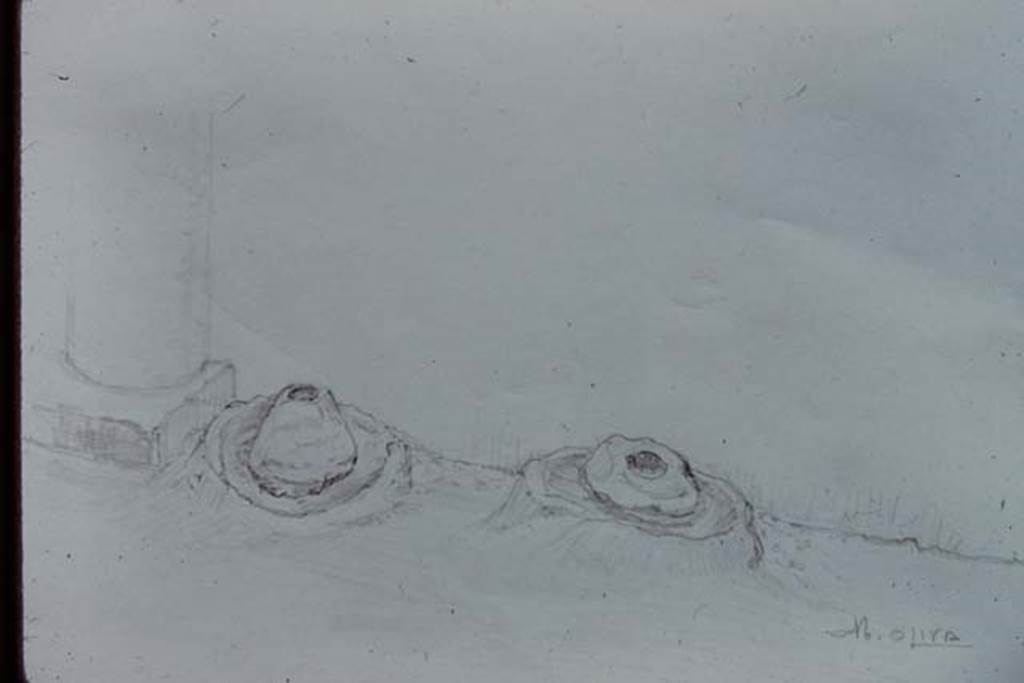 IX.13.1-3 Pompeii, 1973. Sketch by Dr. Oliva.  Photo by Stanley A. Jashemski. 
Source: The Wilhelmina and Stanley A. Jashemski archive in the University of Maryland Library, Special Collections (See collection page) and made available under the Creative Commons Attribution-Non Commercial License v.4. See Licence and use details. J73f0784