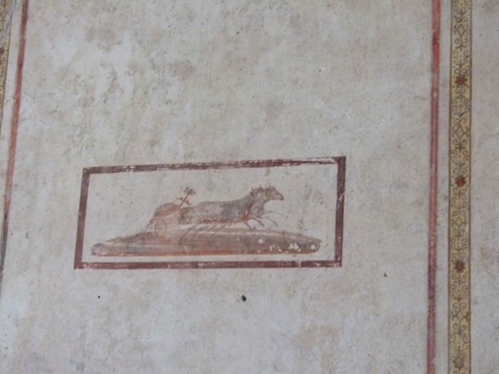 IX.13.1-3 Pompeii. March 2009. Room 11, west wall. Painted panel with horses pulling a chariot with a staff in it.