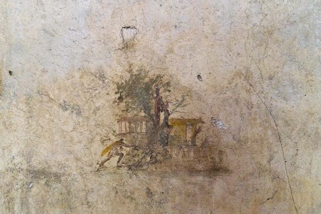 IX.13.1-3 Pompeii. October 2021. 
Room 12, detail of painting from panel on east side of north wall. Photo courtesy of Johannes Eber.