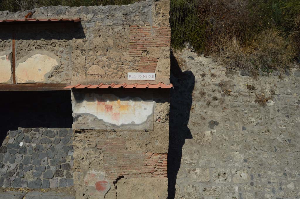 IX.13.6 Pompeii, October 2017. Detail of pilaster on east side of entrance doorway.
Foto Taylor Lauritsen, ERC Grant 681269 DÉCOR.