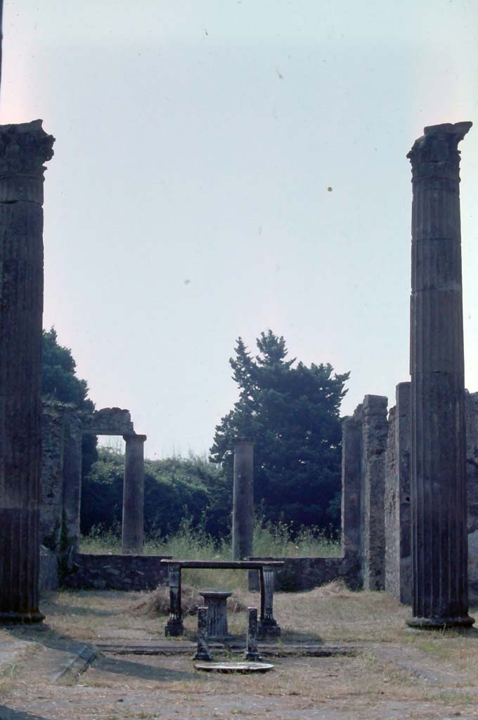 IX.14.4 Pompeii, 7th August 1976. Looking south across impluvium in atrium.
Photo courtesy of Rick Bauer, from Dr George Fay’s slides collection.