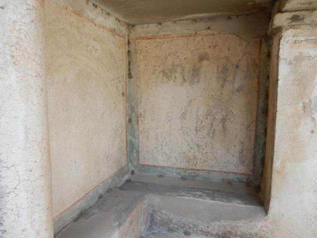 IX.14.4 Pompeii. May 2017. Household lararium shrine 32, detail of rear walls. 
Photo courtesy of Buzz Ferebee.