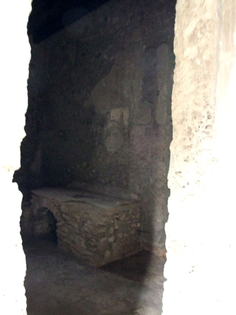 IX.14.4 Pompeii. December 2007. Doorway to room 18, the kitchen, looking west.
According to NdS, a plaster cast was made of the wooden double-leaf door dividing the kitchen / praefurnium from the corridor. 
The plaster cast was to be left in situ, to make the visit to the house more interesting for visitors!
See Notizie degli Scavi di Antichità, 1911, (p.216)