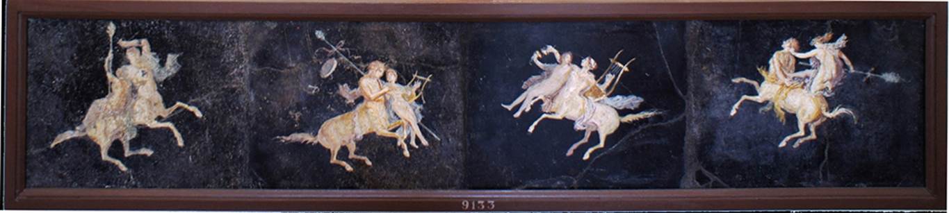HGW06 Pompeii. Found in triclinium on 18 January 1749. Wall painting of centaurs with riders on their backs.
Now in Naples Archaeological Museum. Inventory number 9133.