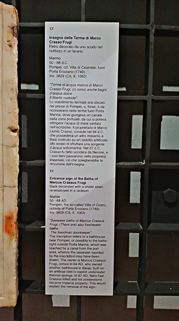 HGW06 Pompeii. June 2017. 
Information card from Naples Archaeological Museum. Photo courtesy of Giuseppe Ciaramella.