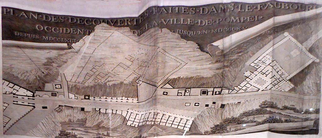 HGW06 Pompeii. Villa di Cicerone or Villa of Cicero. Plan by Mazois incorporating the 1778 plan by Francesco La Vega.
See Mazois, F., 1824. Les Ruines de Pompei : Premiere Partie. Paris : Didot Frères, pl. XXXVIII.