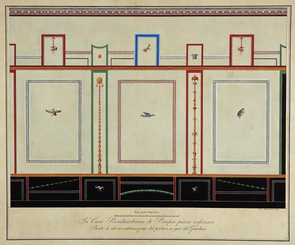 HGW24 Pompeii. Lower floor wall situated in continuation of the portico around the garden, drawing by Giuseppe Chiantarelli.
Now in Naples Archaeological Museum. Inventory number ADS1168 
(Villa Diomedes Project – area 46). 
(Fontaine corridor 5a)
Photo © ICCD. http://www.catalogo.beniculturali.it
Utilizzabili alle condizioni della licenza Attribuzione - Non commerciale - Condividi allo stesso modo 2.5 Italia (CC BY-NC-SA 2.5 IT)