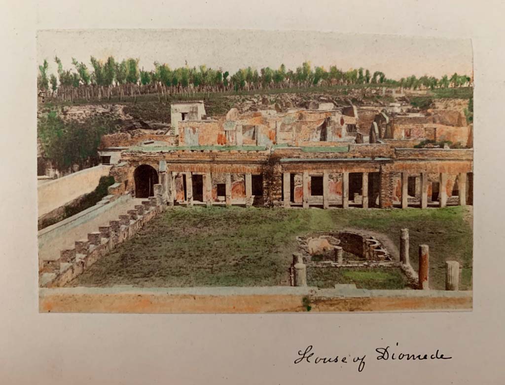 HGW24 Pompeii. From a coloured album by M. Amodio, dated c.1880. Looking east over garden wall.
 Photo courtesy of Rick Bauer.