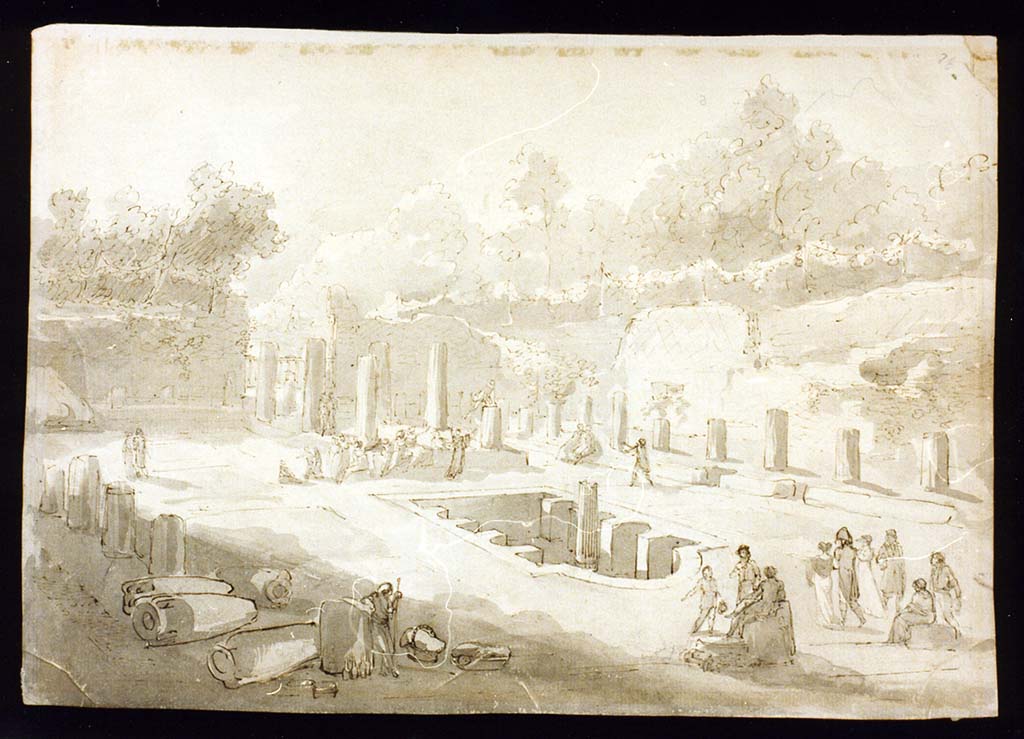 HGW24 Pompeii. Between 1808-1815. Joachim Murat visits the garden of the Villa of Diomedes, drawing by Louis Nicolas Lemasle.
Now in the Certosa e Museo Nazionale di San Martino. Inventory number 7595.