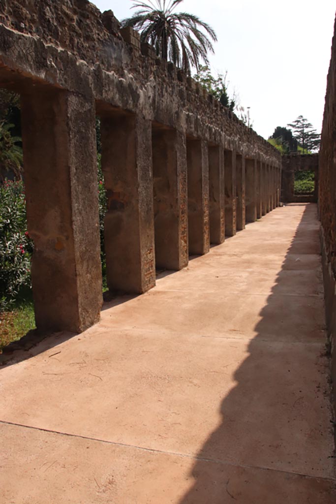 Villa of Diomedes, Pompeii. October 2023. 
Looking south along the west portico towards south-west corner. Photo courtesy of Klaus Heese.