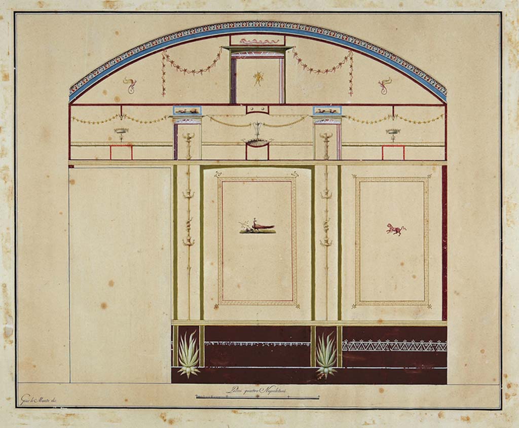 HGW24 Pompeii. South (or small) wall of apodyterium or changing room (or frigidarium) in baths complex. 
Illustrated by Giuseppe Lo Manto, wall in the first room of the baths’ area on the upper floor. ADS 1147.
(Villa Diomedes Project – area 9).
(Fontaine, room 3,2 in baths’ area).
Photo © ICCD. https://www.catalogo.beniculturali.it
Utilizzabili alle condizioni della licenza Attribuzione - Non commerciale - Condividi allo stesso modo 2.5 Italia (CC BY-NC-SA 2.5 IT)