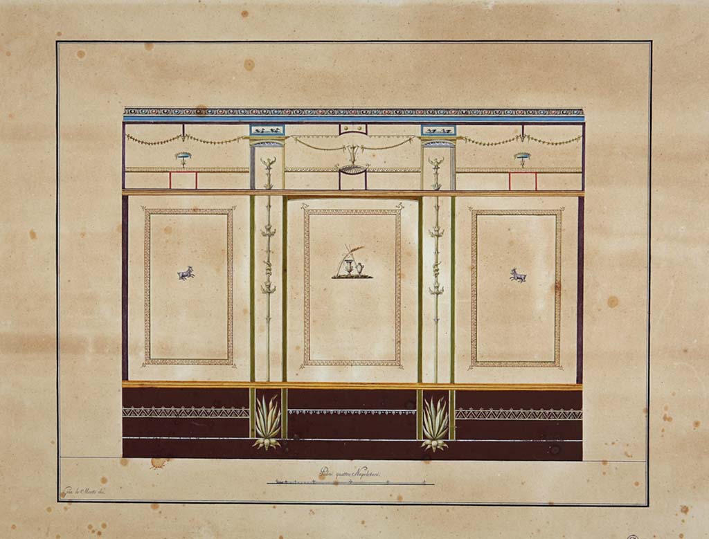 HGW24 Pompeii. Wall in the same room, west or east (long) wall of apodyterium in Baths’ area. 
Drawing by Giuseppe Lo Manto.  ADS 1149.
(Villa Diomedes Project – area 9).
(Fontaine, room 3,2 in baths’ area).
Photo © ICCD. https://www.catalogo.beniculturali.it
Utilizzabili alle condizioni della licenza Attribuzione - Non commerciale - Condividi allo stesso modo 2.5 Italia (CC BY-NC-SA 2.5 IT)