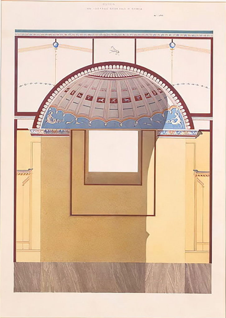 HGW24 Pompeii. 1897. Watercolour by Luigi Bazzani, described as “Niche in tepidarium”.
Apsed niche at south end of caldarium in baths complex.
Phot © Victoria and Albert Museum, inventory number 456.