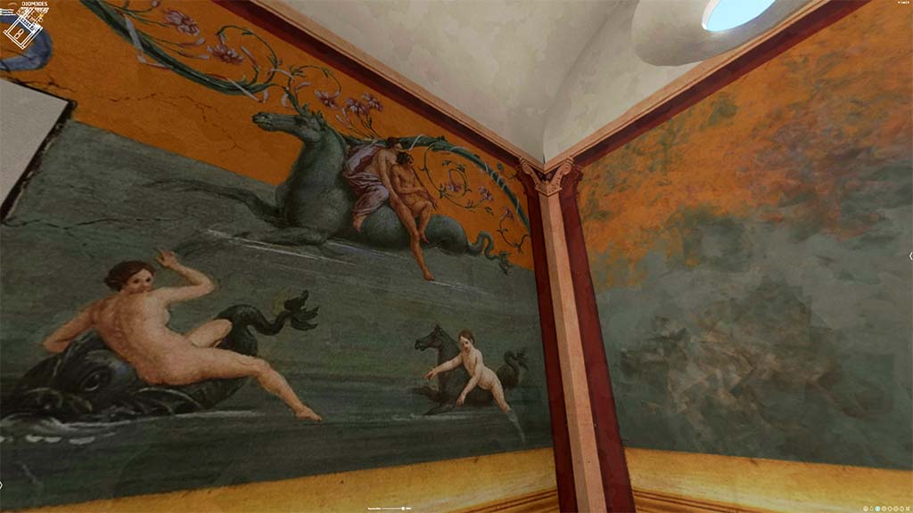 HGW24 Pompeii. 3D reconstruction of east wall and south wall with circular window. 
© Villa Diomedes Project http://villadiomede.huma-num.fr/3D/app.html 
(Villa Diomedes Project – area 14). 
(Fontaine, room 2,13).