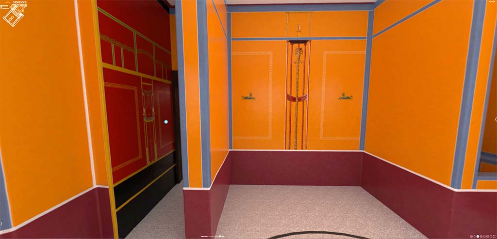 HGW24 Pompeii. 3D reconstruction of north side of semi-circular bedroom, with doorway on left to anteroom.
© Villa Diomedes Project http://villadiomede.huma-num.fr/3D/app.html 
(Villa Diomedes Project – area 17). 
(Fontaine, room 2,12).