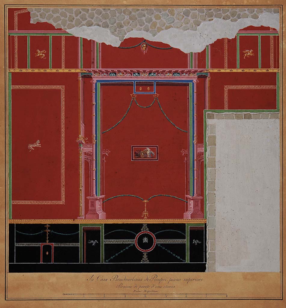 HGW24 Pompeii. East wall of antechamber on upper floor, with doorway to small room. Painting by Francesco Morelli. 
Now in Naples Archaeological Museum. Inventory number ADS 1140.
Photo © ICCD. http://www.catalogo.beniculturali.it
Utilizzabili alle condizioni della licenza Attribuzione - Non commerciale - Condividi allo stesso modo 2.5 Italia (CC BY-NC-SA 2.5 IT)
(Villa Diomedes Project – area 16.)  
(Fontaine 2.10).