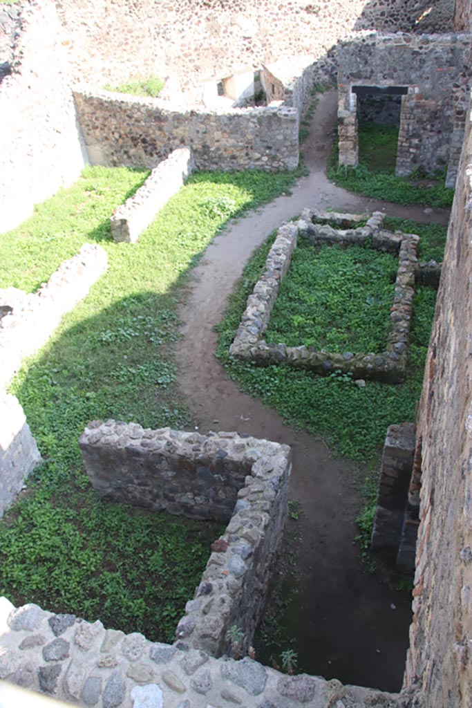 HGW24 Pompeii. Villa of Diomedes. October 2023. 
Looking east from upper north terrace A across rooms belonging to HGW25. Photo courtesy of Klaus Heese.