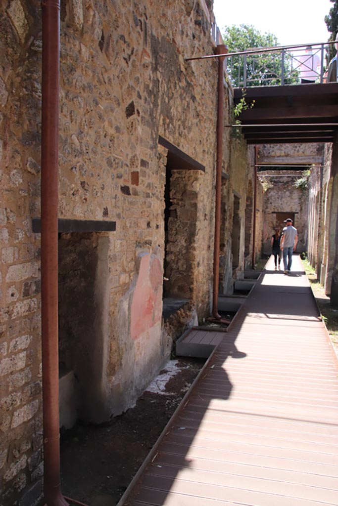 Villa of Diomedes, Pompeii. May 2024.  
Looking south along wall of east portico. Photo courtesy of Klaus Heese.
