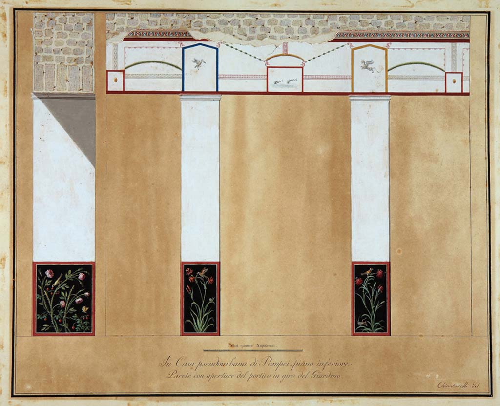 HGW24 Pompeii. Drawing by Giuseppe Chiantarelli, showing wall with openings from the portico around the garden. 
Now in Naples Archaeological Museum. Inventory number ADS1170 
Photo © ICCD. https://www.catalogo.beniculturali.it
Utilizzabili alle condizioni della licenza Attribuzione - Non commerciale - Condividi allo stesso modo 2.5 Italia (CC BY-NC-SA 2.5 IT)