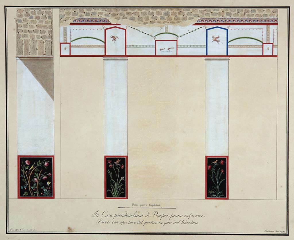 HGW24 Pompeii. Drawing by Giuseppe Chiantarelli, showing wall with openings from the portico around the garden. 
Now in Naples Archaeological Museum. Inventory number ADS1171 
Photo © ICCD. https://www.catalogo.beniculturali.it
Utilizzabili alle condizioni della licenza Attribuzione - Non commerciale - Condividi allo stesso modo 2.5 Italia (CC BY-NC-SA 2.5 IT)