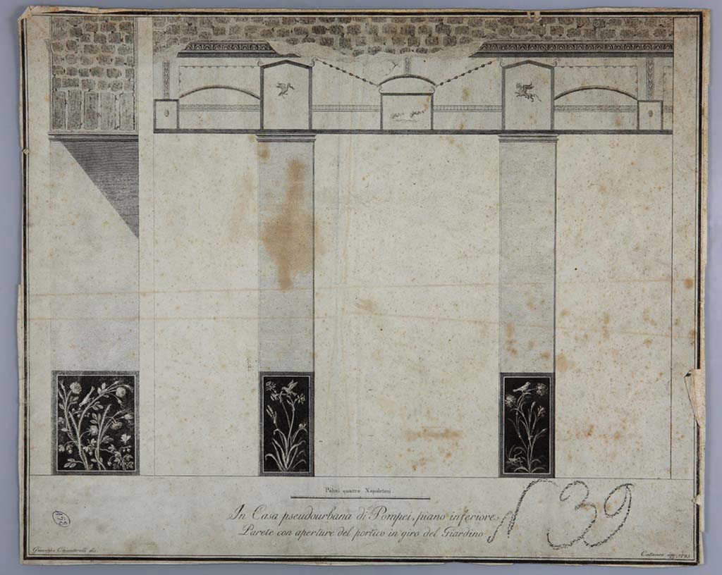 HGW24 Pompeii. Drawing by Giuseppe Chiantarelli, of wall with opening, in portico surrounding the garden. 
Engraved by Cataneo, 1793.  Now in Naples Archaeological Museum. Inventory number ADS1169.
See Gli Ornati delle Pareti ed I Pavimenti delle Stanze dell’Antica Pompei, 1838, (No.39).
Photo © ICCD. http://www.catalogo.beniculturali.it
Utilizzabili alle condizioni della licenza Attribuzione - Non commerciale - Condividi allo stesso modo 2.5 Italia (CC BY-NC-SA 2.5 IT)