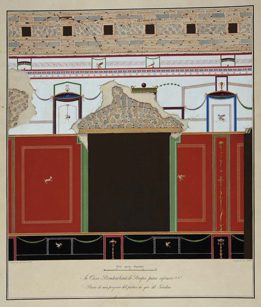 HGW24 Pompeii. Drawing by Chiantarelli, looking towards window of room on the east wall of portico.
Now in Naples Archaeological Museum. Inventory number ADS1162.
(Villa Diomedes – portico 63, with window to room 57, and doorway to room 56, on right.)
(Fontaine, portico 5e, with window to room 5,10 (centre) and doorway to room 5,8, on right).
Photo © ICCD. https://www.catalogo.beniculturali.it
Utilizzabili alle condizioni della licenza Attribuzione - Non commerciale - Condividi allo stesso modo 2.5 Italia (CC BY-NC-SA 2.5 IT)