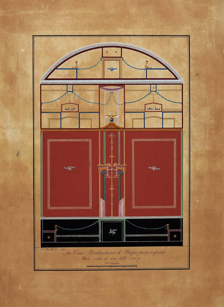 HGW24 Pompeii. Drawing by Francesco Morelli showing east wall of room on lower floor. 
Now in Naples Archaeological Museum. Inventory number ADS1178.
(Villa Diomedes Project – area 55). 
(Fontaine, room 5,9).
Photo © ICCD. https://www.catalogo.beniculturali.it
Utilizzabili alle condizioni della licenza Attribuzione - Non commerciale - Condividi allo stesso modo 2.5 Italia (CC BY-NC-SA 2.5 IT)