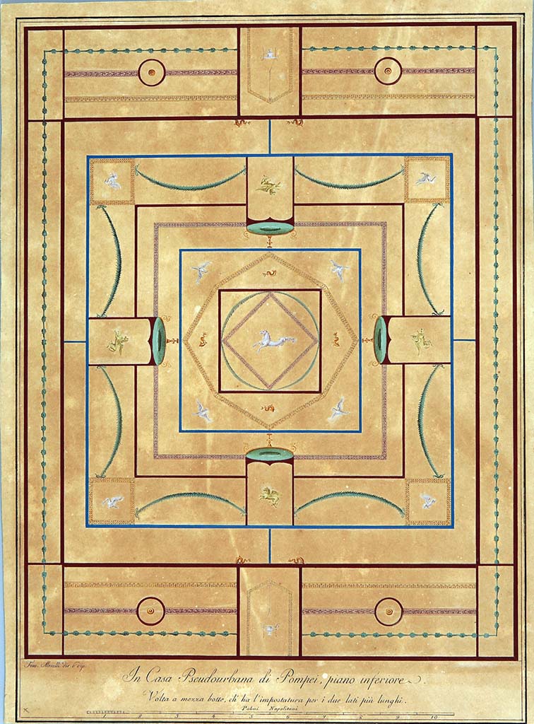HGW24 Pompeii. Drawing by Francesco Morelli. Ceiling in one of the rooms on the lower floor.
Now in Naples Archaeological Museum. Inventory number ADS1179.
Photo © ICCD. http://www.catalogo.beniculturali.it
Utilizzabili alle condizioni della licenza Attribuzione - Non commerciale - Condividi allo stesso modo 2.5 Italia (CC BY-NC-SA 2.5 IT)