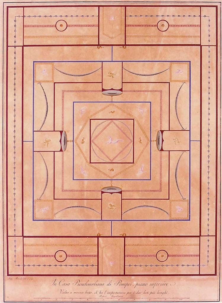 HGW24 Pompeii. Ceiling of one of the rooms on the lower floor.
See Gli Ornati delle Pareti ed I Pavimenti delle Stanze dell’Antica Pompei, 1838, (No.20).
(Villa Diomedes Project – area 55). 
(Fontaine, room 5,9).