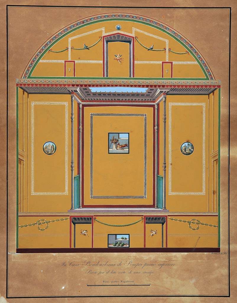 HGW24 Pompeii. 1812 drawing by Giuseppe Chiantarelli of short (east) wall of room on lower floor.
Now in Naples Archaeological Museum. Inventory number ADS1174.
(Villa Diomedes Project – area 54).
(Fontaine, room 5,7, east wall of triclinium).
Photo © ICCD. http://www.catalogo.beniculturali.it
Utilizzabili alle condizioni della licenza Attribuzione - Non commerciale - Condividi allo stesso modo 2.5 Italia (CC BY-NC-SA 2.5 IT)