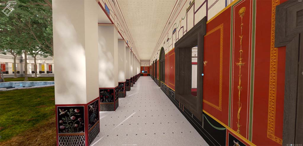 HGW24 Pompeii. Looking north along the east portico. 3D reconstruction.
© Villa Diomedes Project http://villadiomede.huma-num.fr/3D/app.html 
(Villa Diomedes Project – area 63). 
(Fontaine, 5e, east side of garden portico.)