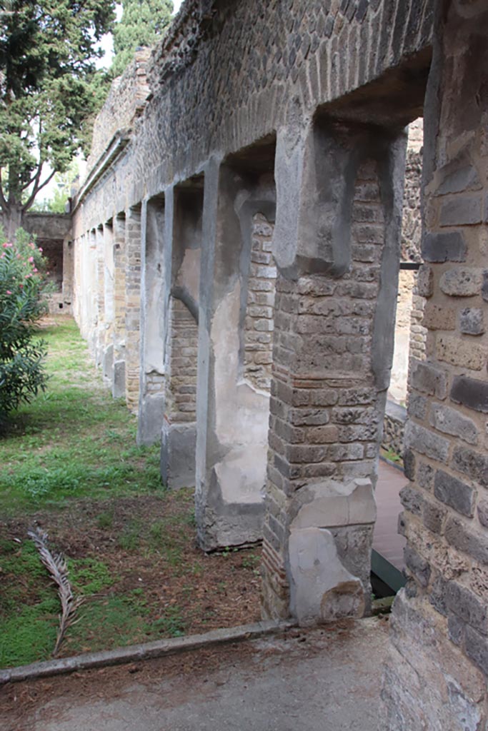 Villa of Diomedes, Pompeii. October 2023. 
Looking north along west (garden) side of east portico. Photo courtesy of Klaus Heese.