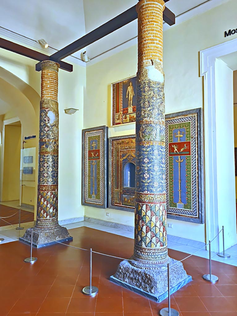 HGE12 Villa of the Mosaic Columns. September 2024.
Two of the four columns in Naples Archaeological Museum. Photo courtesy of Giuseppe Ciaramella.