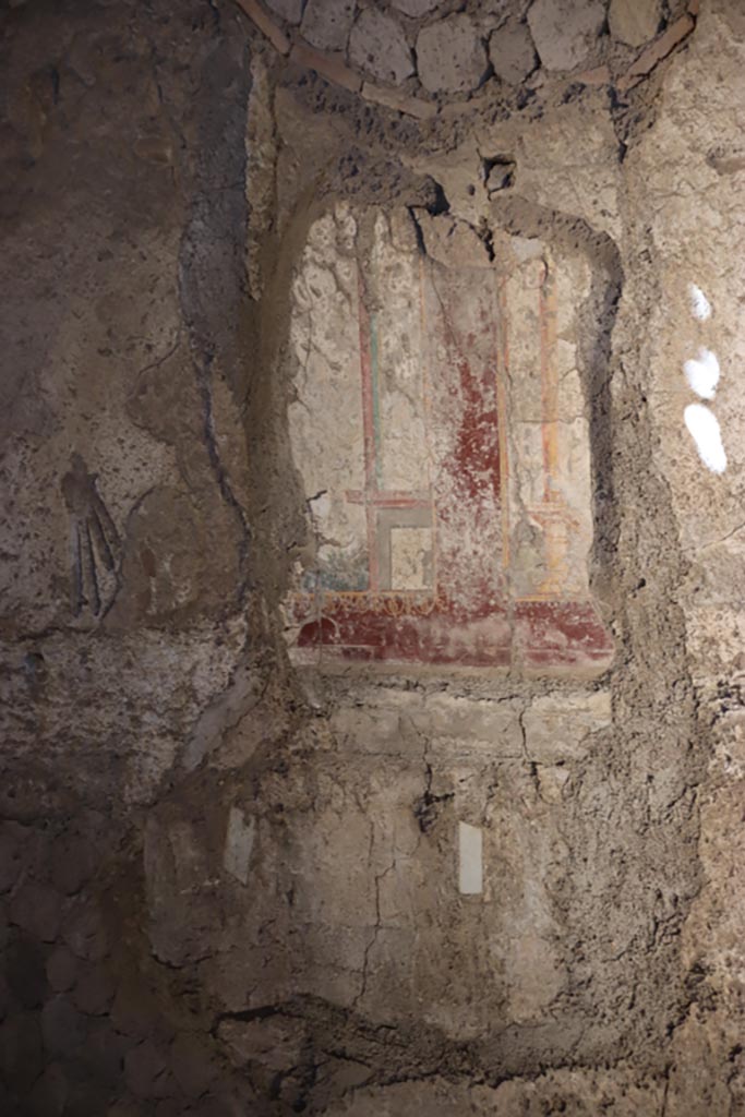 Villa San Marco, Stabiae, October 2022. 
Room 29, detail from left end of north side. Photo courtesy of Klaus Heese.