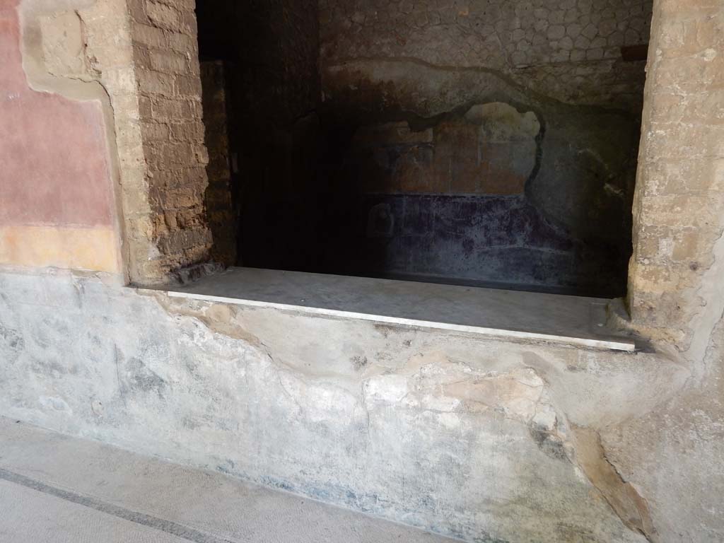 Villa San Marco, Stabiae, June 2019. Portico 5, window in north wall into room 18.  
Photo courtesy of Buzz Ferebee