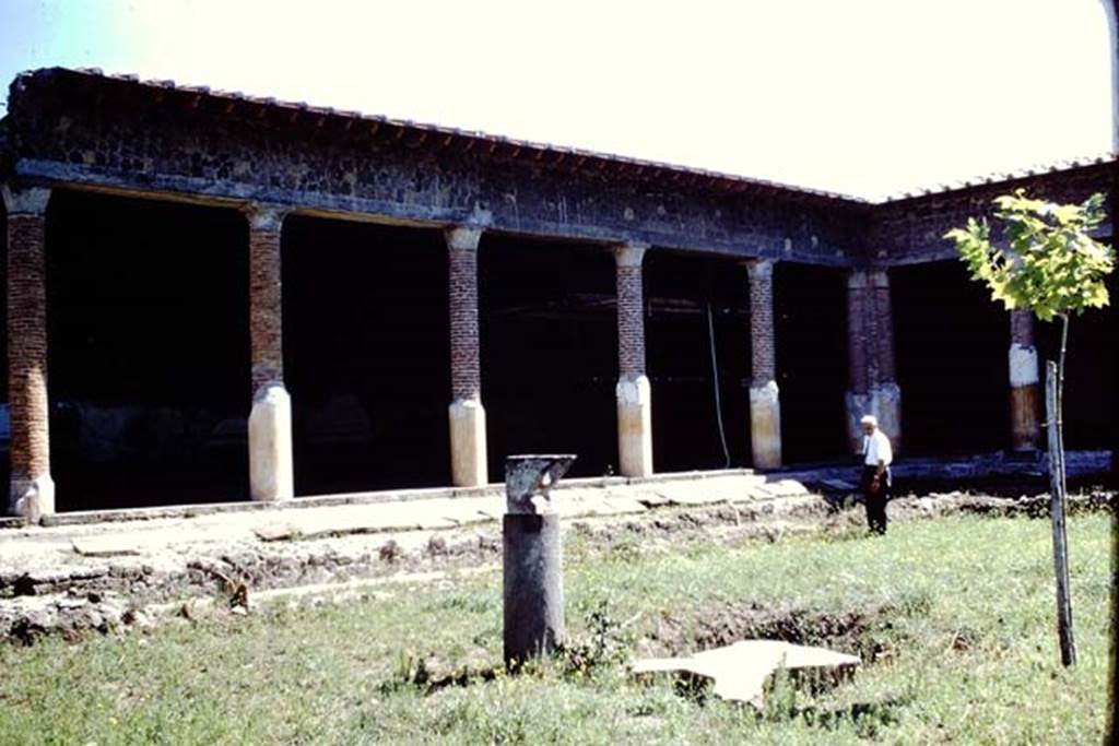 Villa San Marco, c.1960’s, (probably 1968).  Area 66, looking along east side of portico 2, towards south-east corner. Photo by Stanley A. Jashemski.  
Source: The Wilhelmina and Stanley A. Jashemski archive in the University of Maryland Library, Special Collections (See collection page) and made available under the Creative Commons Attribution-Non Commercial License v.4. See Licence and use details. Jmit0098